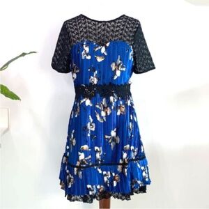 Foxiedox Carmella Floral Satin Pleated Illusion Lace Dress Size 12